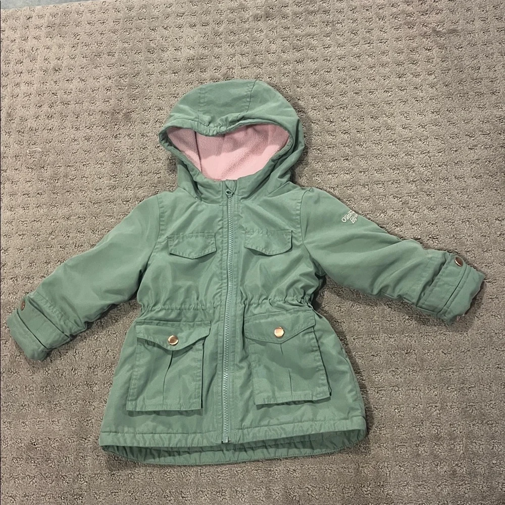 OshKosh B'gosh Green Hooded Winter Jacket with Pink Lining, Winter Coat for Kids